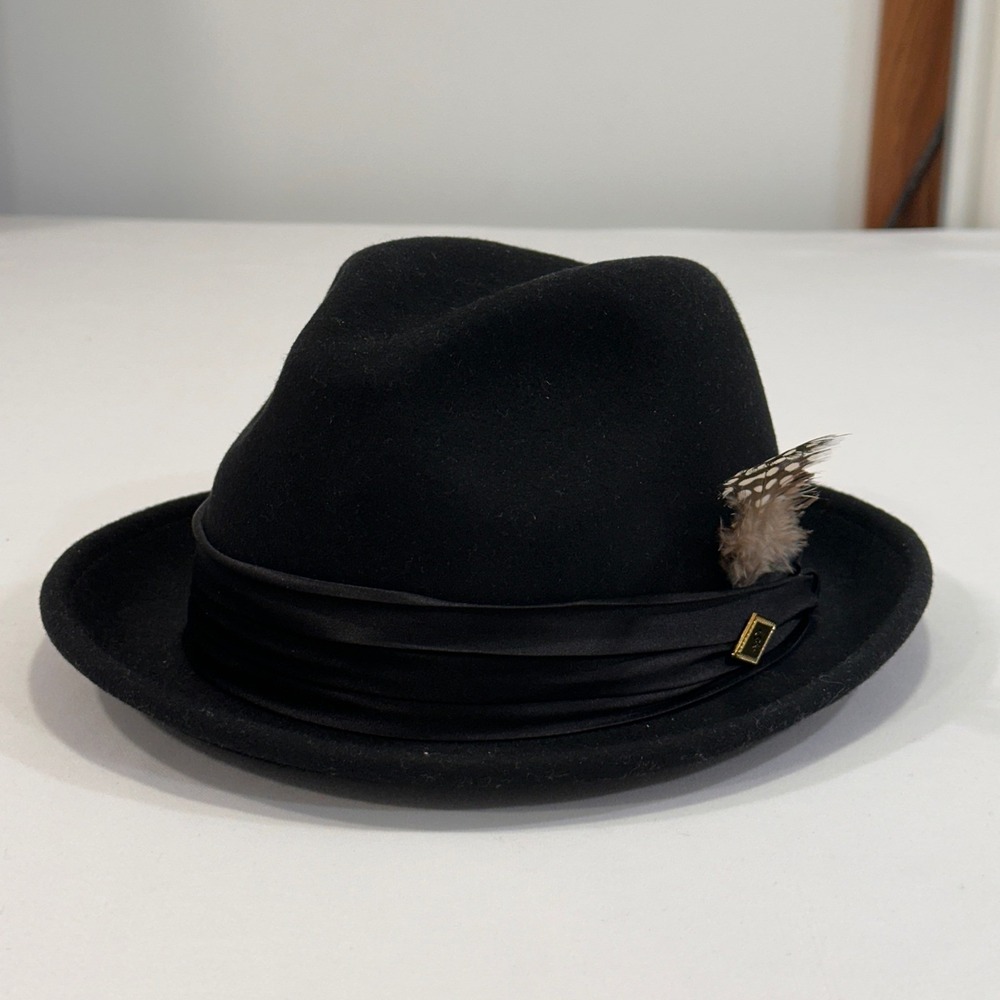 Stacy Adams‎ Wool Fedora Hat Men Large Black Feather Accent | Dapper Classic